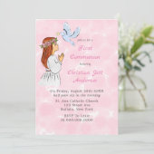 Invitation Fille catholique avec la colombe Première communio (Debout devant)