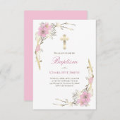 Invitation Fille catholique Baptême fleur joyeuse (Devant / Derrière)