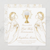 Invitation fille catholique première communion anges adorateu (Devant / Derrière)