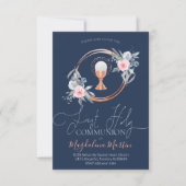 Invitation fille catholique première communion cercle floral (Devant)