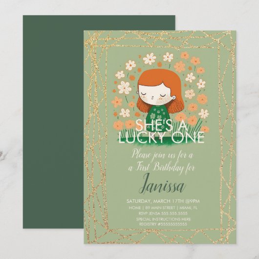 Invitation Fille chanceuse de la Saint-Patrick paillettes de (Devant / Derrière)