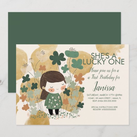 Invitation Fille chanceuse de la Saint-Patrick Shamrock Or (Devant / Derrière)
