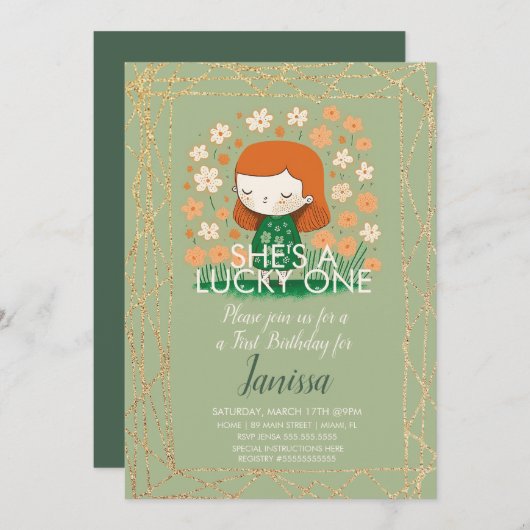 Invitation Fille chanceuse de la St. Patrick avec paillettin  (Devant / Derrière)