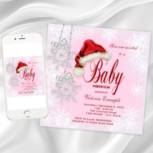 Invitation Fille Chapeau de Santa Bébé Shower Noël Flocon de