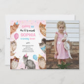 Invitation Fille Chat Pawty Animaux Photo d'anniversaire (Devant)