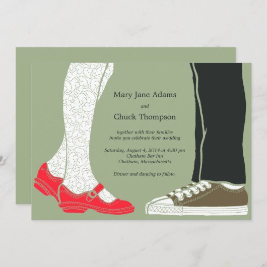 Invitation Fille Chaussures et Baskets Mariage illustré (Camo (Devant / Derrière)