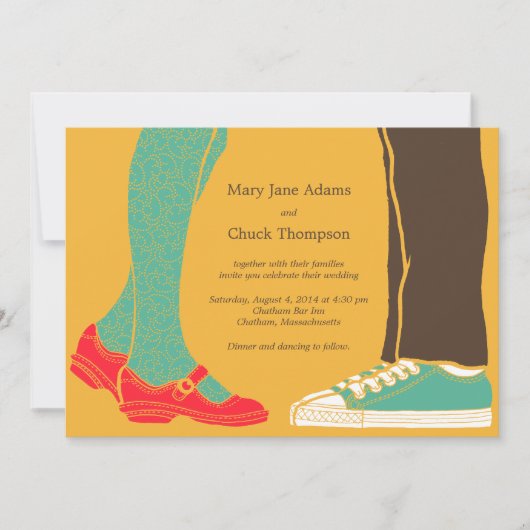 Invitation Fille Chaussures et Baskets Mariage illustré Jaune (Devant)