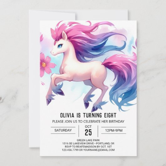 Invitation Fille Cheval Numérique Anniversaire (Devant)