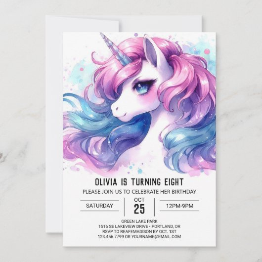 Invitation Fille Cheval Numérique Anniversaire (Devant)