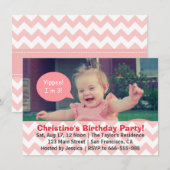 Invitation Fille Chevron Rose Anniversaire, La Bulle Discours (Devant / Derrière)