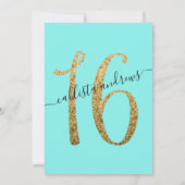 Invitation Fille Chic Aqua Gold Confetti Bordure Sweet 16 (Dos)