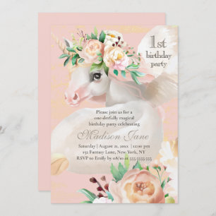 Invitation Fille Chic Aquarelle Florale Unicorne 1er Annivers
