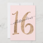 Invitation Fille Chic Faux Gold Parties scintillant Blush Pin (Dos)