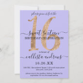 Invitation Fille Chic Faux Parties scintillant Or Lilac Purpl (Devant)