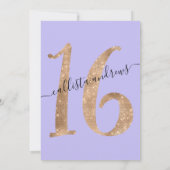 Invitation Fille Chic Faux Parties scintillant Or Lilac Purpl (Dos)