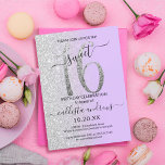 Invitation Fille Chic Lavande Argent Parties scintillant Ombr<br><div class="desc">Cette invitation à fêter un sweet sixteen chic et féminin est parfaite pour la journée spéciale de votre jeune fille adolescente. Il présente une parties scintillant en argent scintillé, "16", au-dessus d'une simple lavande pastel violet et fausse parties scintillant en argent sur les côtés dégradé ombre arrière - plan. C'est...</div>