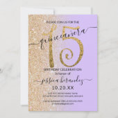 Invitation Fille Chic Lavender Parties scintillant Or Ombre Q (Devant)
