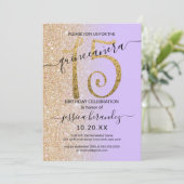 Invitation Fille Chic Lavender Parties scintillant Or Ombre Q (Debout devant)