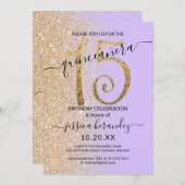 Invitation Fille Chic Lavender Parties scintillant Or Ombre Q (Devant / Derrière)