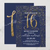 Invitation Fille Chic Marine Bleu Confetti Bordure Sweet 16 (Devant / Derrière)