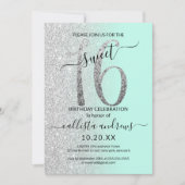 Invitation Fille Chic Mint Parties scintillant Argent Ombre S (Devant)
