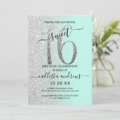 Invitation Fille Chic Mint Parties scintillant Argent Ombre S (Debout devant)