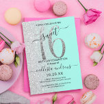 Invitation Fille Chic Mint Parties scintillant Argent Ombre S<br><div class="desc">Cette invitation à fêter un sweet sixteen chic et féminin est parfaite pour la journée spéciale de votre jeune fille adolescente. Il présente une grande parties scintillant argent scintillante, "16", au-dessus d'une simple arrière - plan vert menthe pastel et fausse parties scintillant argentée en pente douce. C'est simple, unique, moderne,...</div>