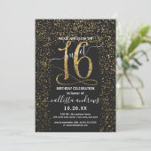 Invitation Fille Chic Noir Confetti Bordure Sweet 16 (Debout devant)