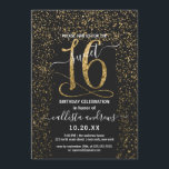 Invitation Fille Chic Noir Confetti Bordure Sweet 16<br><div class="desc">Cette invitation élégante et chic à la fête d'anniversaire en sweet sixteen est parfaite pour la journée spéciale de votre jeune fille adolescente. Il comporte une bordure en confetti en parties scintillant or brillant imbriquée avec un grand "16" assorti sur un simple arrière - plan noir. C'est glamour, luxueux, moderne,...</div>