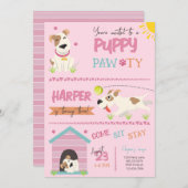 Invitation Fille Chiot Anniversaire Pawty (Devant / Derrière)