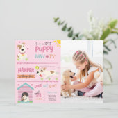 Invitation Fille Chiot Anniversaire Pawty Photo (Debout devant)
