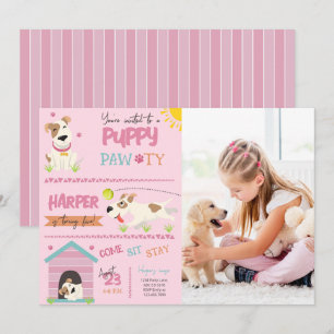 Invitation Fille Chiot Anniversaire Pawty Photo