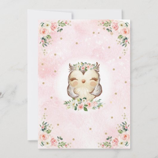 Invitation Fille Chouette Blush Rose Floral 1er anniversaire (Dos)