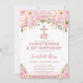 Invitation Fille Christening 1er Anniversaire Rose Gold Blush (Devant)