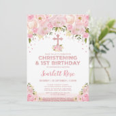 Invitation Fille Christening 1er Anniversaire Rose Gold Blush (Debout devant)