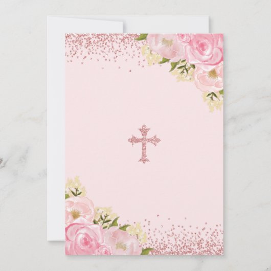 Invitation Fille Christening 1er Anniversaire Rose Gold Blush (Dos)