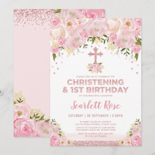 Invitation Fille Christening 1er Anniversaire Rose Gold Blush