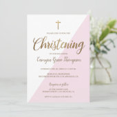 Invitation Fille Christening Rose Blanc Or moderne (Debout devant)