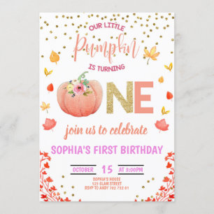 Invitation Fille Citrouille 1er anniversaire ONE Gold Parties