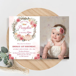 Invitation Fille citrouille 1er anniversaire Pink Floral Part
