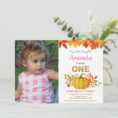 Invitation Fille Citrouille Automne Premier Anniversaire Part (Debout devant)