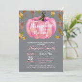 Invitation Fille Citrouille d'automne Baby shower rose et Gar (Debout devant)