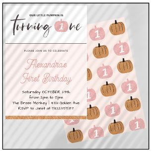 Invitation Fille Citrouille Paillettes Roses Halloween 1er an