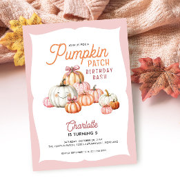 Invitation Fille Citrouille Patch Bows fête d'anniversaire