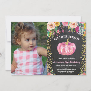 Invitation Fille Citrouille premier anniversaire Floral or Ch