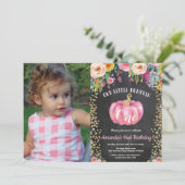 Invitation Fille Citrouille premier anniversaire Floral or Ch (Debout devant)