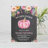 Invitation Fille Citrouille Premier Anniversaire Floral Table (Debout devant)