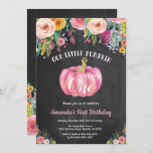 Invitation Fille Citrouille Premier Anniversaire Floral Table (Devant / Derrière)