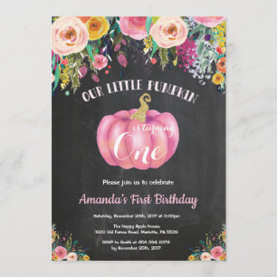 Invitation Fille Citrouille Premier Anniversaire Floral Table