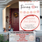 Invitation Fille citrouille rose Floral Halloween 1er anniver